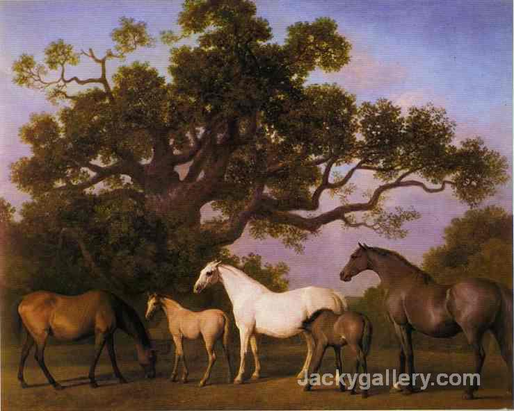 Mares And Foals Under An Oak Tree by George Stubbs paintings reproduction
